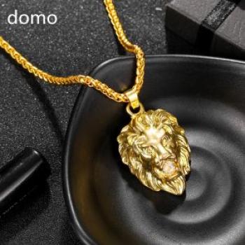 Cool Hip Hop Gold Lion Head Pendant Men`s Necklace Accessories