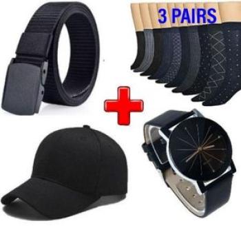 Quality Belt  For Men  For Jeans Trouser + Cap + Watch + 3 Pairs  Socks For Men