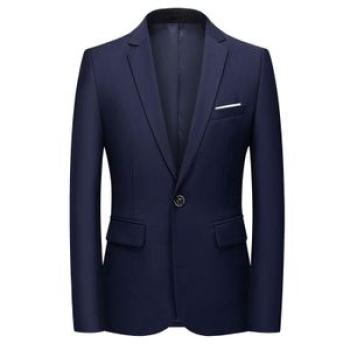 Men`s suit jacket solid color minimalist casual slim fit jacket - dark blue
