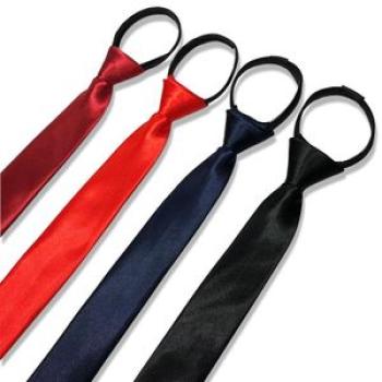 Zipper Tie Men`s and Women`s Solid Color Black Red Narrow 5cm Wide 8cm Tie
