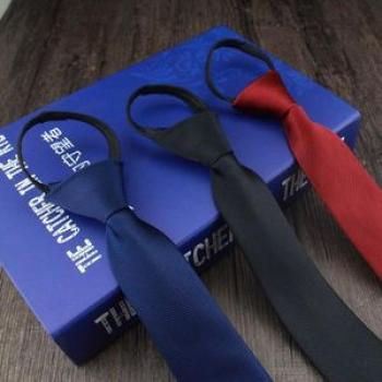 Men`s Business Tie Formal Wear Pull Peels Lazy Zipper Solid Color Tie