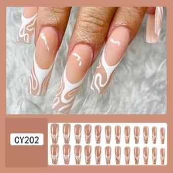 Marbling Pattern Fake Nails with Smooth And Harmless Edge for Party Travel Hand Makeup NO5233