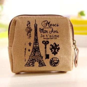 Korean cute female Paris memory coin purse creative canvas coin bag small purse LOGO can be customiz