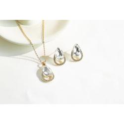 Chic Double-Layer Teardrop Jewelry Set - Rhinestone-Studded Earrings & Pendant Necklace