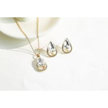 Chic Double-Layer Teardrop Jewelry Set - Rhinestone-Studded Earrings & Pendant Necklace