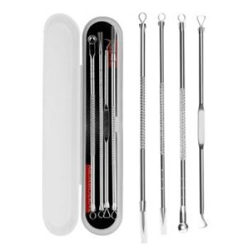 4pcs Blackhead Remover Set Facial Cleaning Portable Stainless Steel Tool for Female Male Healthier S