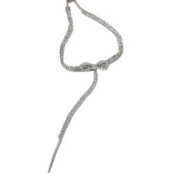 Luxurious Sweater Bowtie Necklaces Metal Chain Jewelries with Rhinestones for Banquet Wedding Dresse