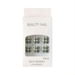 Green Checkboard Short Fake Toenails Environment Friendly ABS Resin Material Nails for Manicure Novi