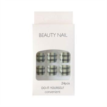 Green Checkboard Short Fake Toenails Environment Friendly ABS Resin Material Nails for Manicure Novi