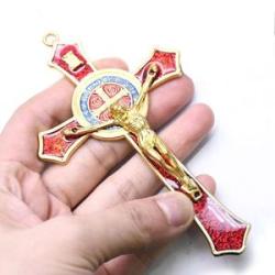 Holy Wall Crucifix Cross Religious Saint For Church Ornaments Xmas Red