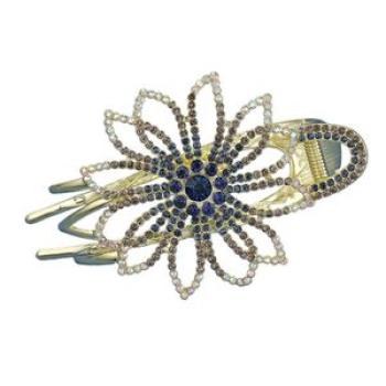 Three-Tooth Clip Pearl Rhinestone Hair Clip Alloy Bowknot Hair Accessories,Grey Blue,FS501 NO5116
