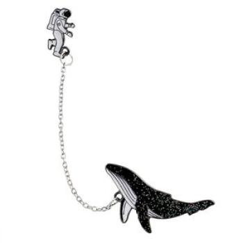 Cute Brooch Astronaut Space Whale Brooch Chain Collar Pins Jeans Shirt Alloy Brooches Metal Badges,D