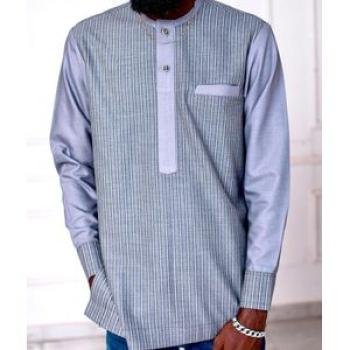 Fashion Men`s African print long sleeve shirt - Blue