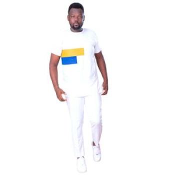 Fashion Men`s Kaftan Top And Pant African Print - White