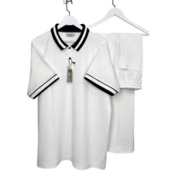 Short Sleeve Collar Shirt With Pants Kaftan Wear - White/ Black