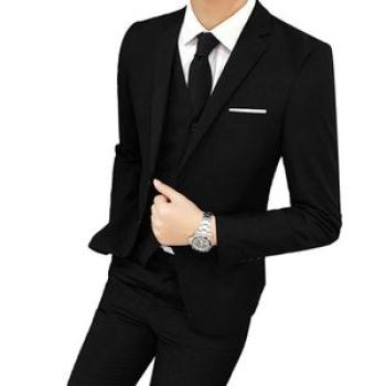 (Black)Classic Men Suit 3 Piece Men`s wedding Suit Slim Solid Color Business Office Formal Suit Vest