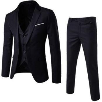 Mens Slim Fit Suit One Button Notch Lapel 3 Pieces Suits Blazer Tux Vest & Trousers Size S-5XL Black