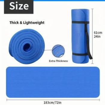 THICK Gym/Yoga Mat + Carry Strap - Blue