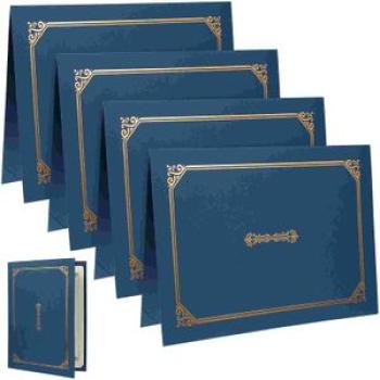 4 Pcs A4 Certificate Holder Hot Stamping Certificate Blue Document Certificate for Letter-Sized Blue