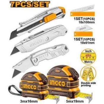 HMK23036 2 Measuring Tapes And 3 Utility Knives Set - Silver