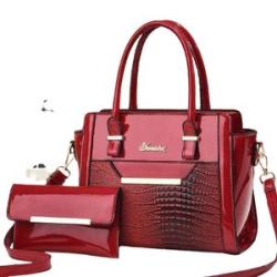 Classy Mirror Ladies Handbag with Purse - Burgundy