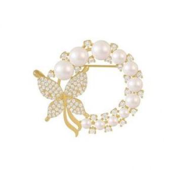 2x Bling Pearl Brooch For Women Butterfly Flower Shape Created Pearl