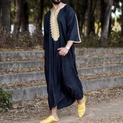 Men`s Muslim Kaftan Dubai Turkey Abaya Islamic Arabic Robe Vintage Saudi Kaftan Loose Casual Jubba T