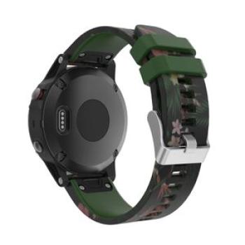 Colorful Printed Silicone Watch Belt 26mm Smartwatch Strap for 3 HR/5X/7X,Army Green Bamboo Leaf Gre