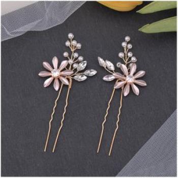 Sweet U Shape Hairpin 2pcs Headgear Handmade Silver Gold Ornaments with Leaves for Bride Bridesmaid