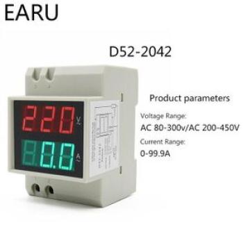 D52-2042 Display Din Rail Red Green Ac80-300v 200-450v Ac0.1-99.9a 200a Digital Ac Voltmeter Alterna