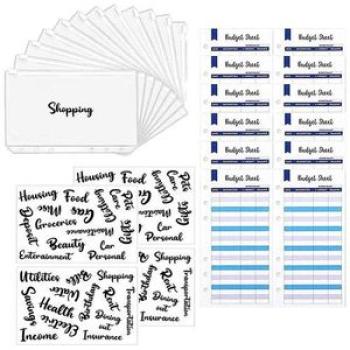 28 PCS Binder Pockets A6 6 Holes Clear Binder Zipper Envelopes Folders Budget Trackers Paper for Not