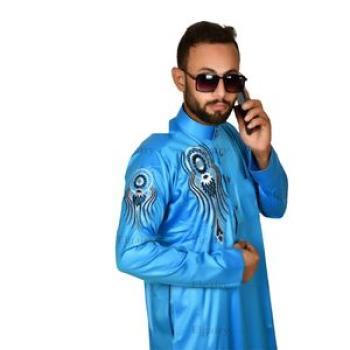 Embroidered Long Sleeve Native African Top - Blue