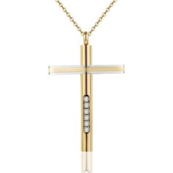 Men Cross Necklace Titanium Steel Crystal Pendant Prayer Necklaces Chain Jewelry Gifts New,Gold NO51