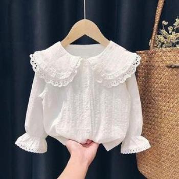 Girls` Shirt Thin Casual Long Sleeve Shirt White1