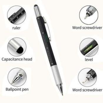 1PC 6 In1 Multifunction Ballpoint Pen Black