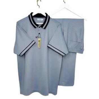 Short Sleeve Collar Shirt With Pants Kaftan Wear - Ash/ Black