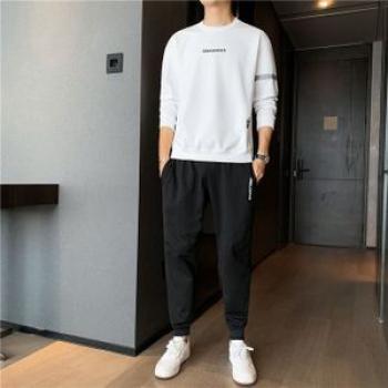Mens 2 In 1 Tracksuits Long Sleeve Suits Joggers And Sweatshirt - Black/White