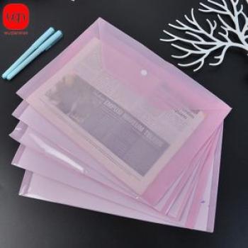 5PCS plastic envelope, transparent reusable plastic envelope waterproof folder with buttons, A4 size
