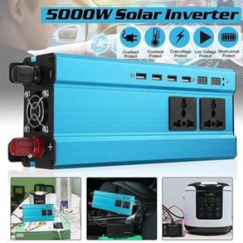 5000W Solar Power Inverter 12V220V AC 4 USB Sine Wave Converter12V220V Blue 5000W