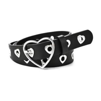 106cm Women`s PU Leather Belts with Heart Ring Buckle Lady Decorative Hollow Belt for Pants Jeans Vi
