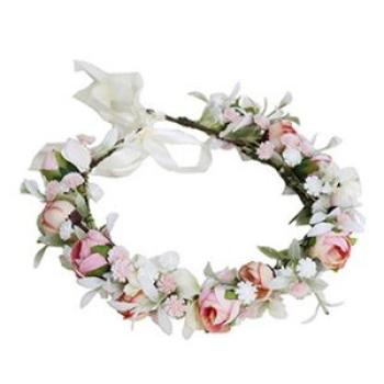 Flower Crown Green Leaf Wreath Colorful Rose Simulated Flower Hairband for Banquet Wedding Dresses S