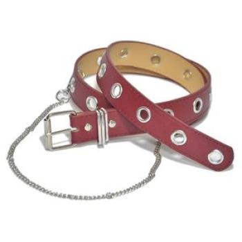 Women Perforated Leather Belt Iron Chain Decoration Waist Belts for Jeans Dress New,Red NO5114
