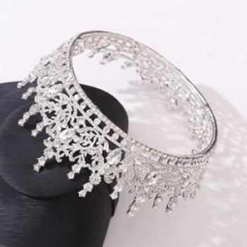 Adult Princess Crown with Rhinestone Wedding Full Glittering Crown Hollow Crown for Birthday Party A