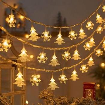 Christmas LED String Lights Snowflake Star Garland Fairy Lights Xmas Hanging Pendant Ornament New Ye