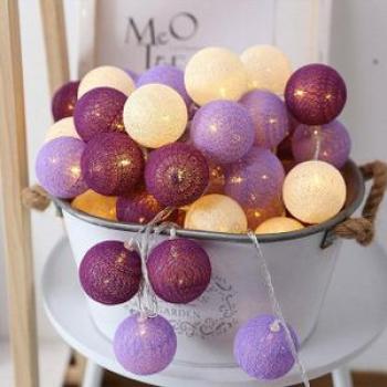 Colorfull Cotton Garland 4cm LED Balls Christmas String Holiday Lights for Home Decoration Wedding
