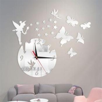 Fairy erfly Wall Clock DIY Self Adhesive Acrylic Mirror Stickers Watche Modern Design Living Room Be