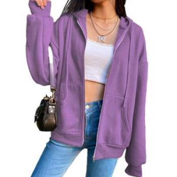 Jackets Casual Womens Zipper Up Oversized Purple S