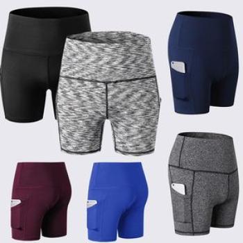 Women Yoga Fitness Sports Shorts Stretch Side Pockets High Waist Running Workout Training Short Pant
