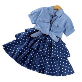 Girls Casual Short Sleeves Shirt+Dress Kid Children Baby Outfit Clothes Set Suit