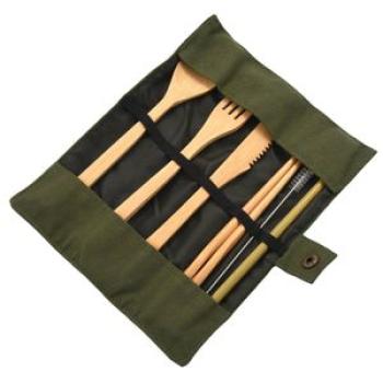 Green Wooden Outdoor Travel Portable Cutlery Set Student